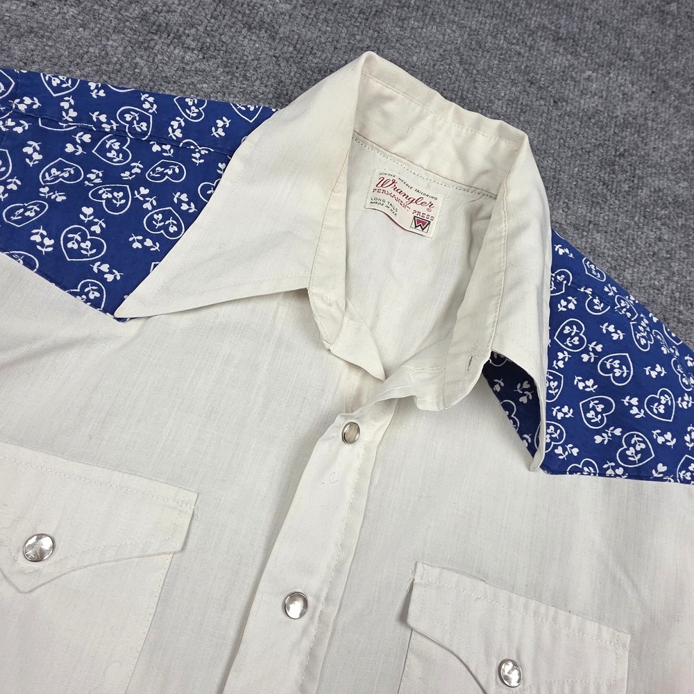 Vintage Wrangler Permanent Press Pearl Snap Shirt Men's 17 34 White Western USA*
